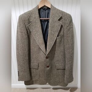 Vtg HARRIS TWEED Mens Handwoven 100% Virgin Scottish Wool Blazer (38R) Tan/Green